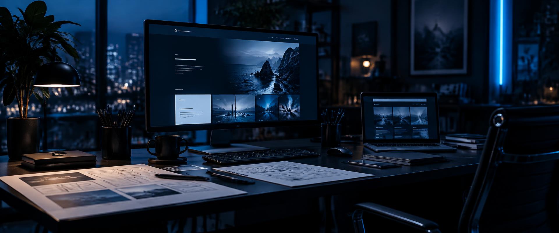 Webdesign studio met website-ontwerp op scherm